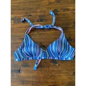 Calzedonia Cobey Blue Pink Striped Metallic Halter Triangle Bikini Top Womens XS